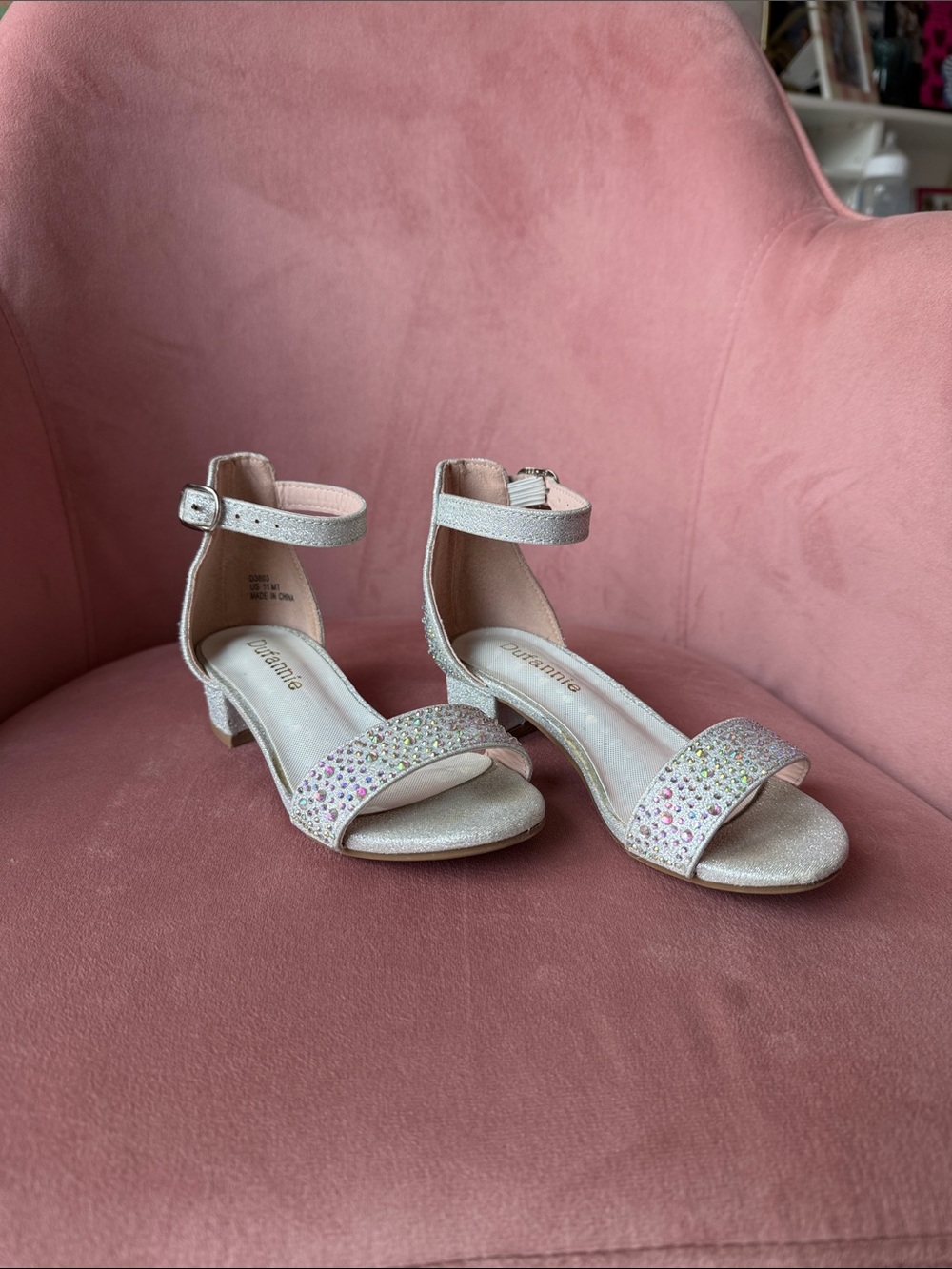 Girls Sparkling Rhinestone Ankle-Strap Dress Sandals